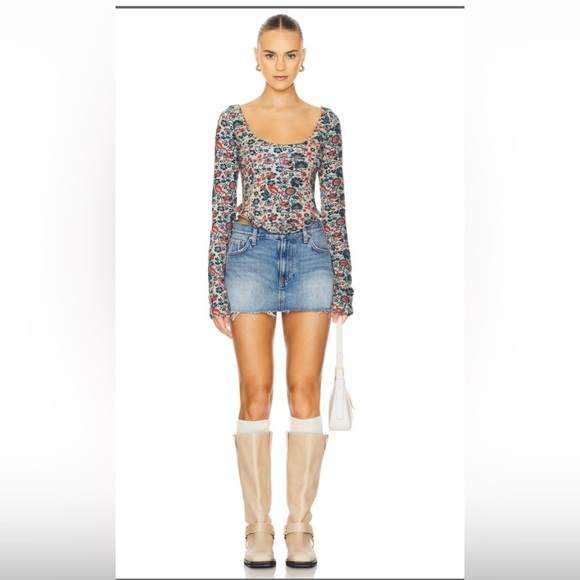 Melanie Free People Blue and Red Long Sleeve Fitted Bodysuit - Picture 1 of 9